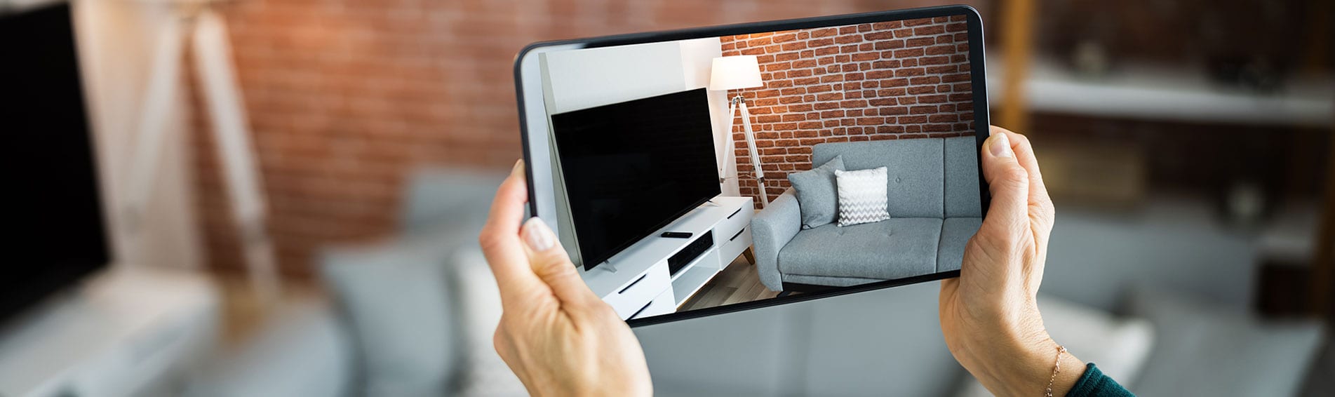 home interior displayed on tablet for 3d virtual tours